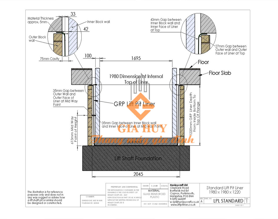 Bản vẽ kích thước hố pit thang máy Mitsubishi 