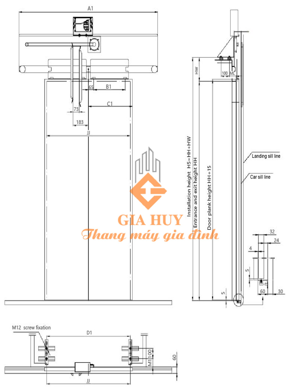 Bản vẽ kích thước thang máy Mitsubishi liên doanh